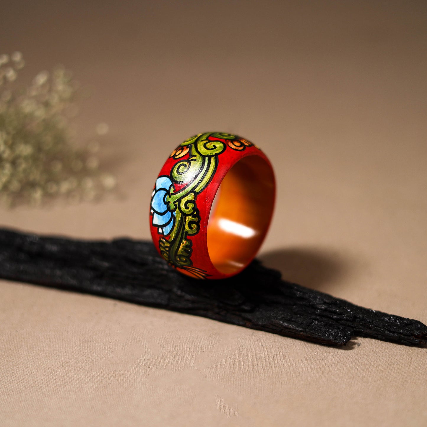 Kerala Mural Handpainted Wooden Bangle (Size - 2-8) 93
