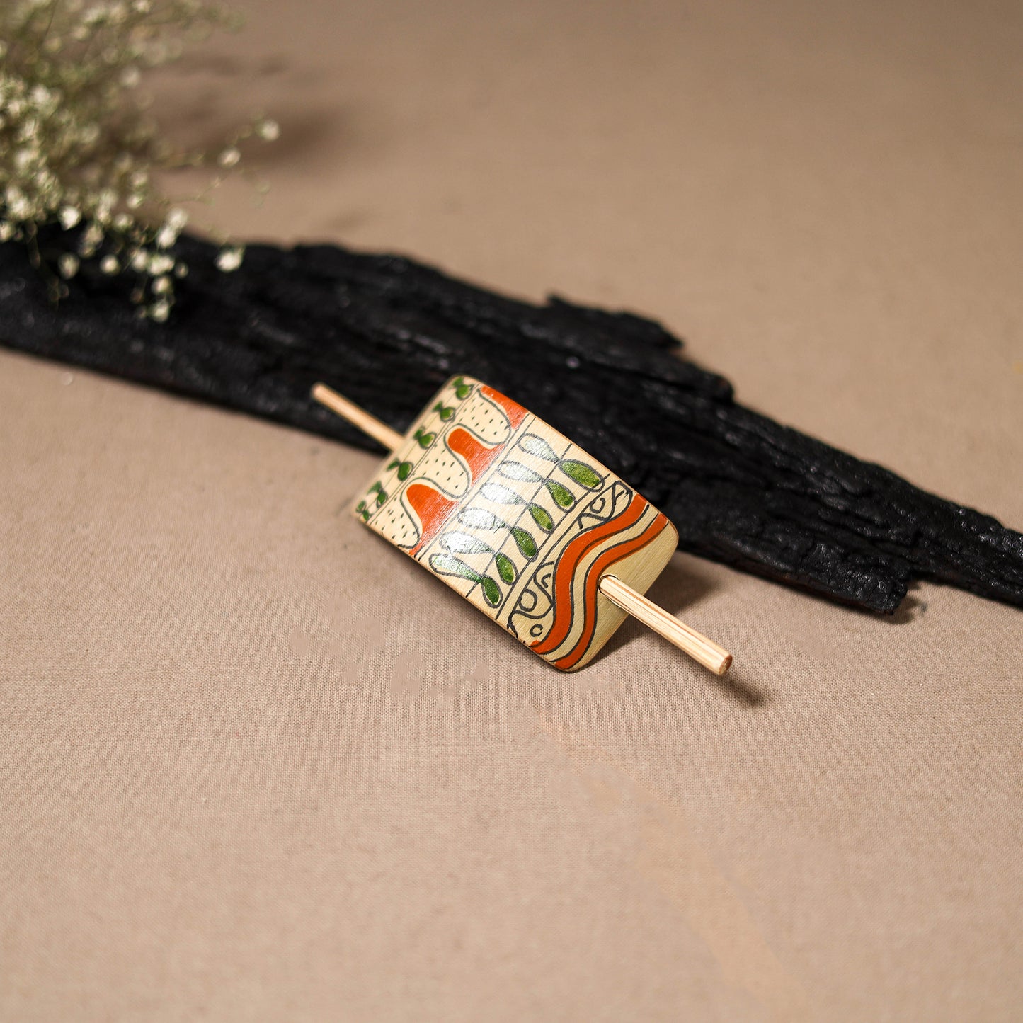 Kerala Mural Handpainted Bamboo Bun Holder Juda Pin 04