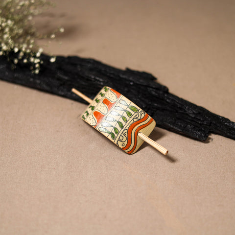 Kerala Mural Handpainted Bamboo Bun Holder Juda Pin 04