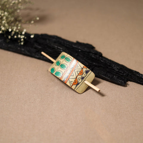 Kerala Mural Handpainted Bamboo Bun Holder Juda Pin 09