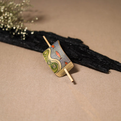 Kerala Mural Handpainted Bamboo Bun Holder Juda Pin 12