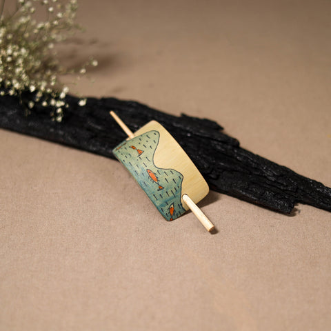 Kerala Mural Handpainted Bamboo Bun Holder Juda Pin 13