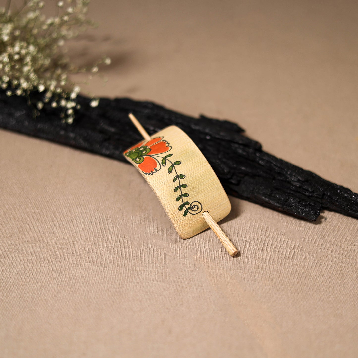 Kerala Mural Handpainted Bamboo Bun Holder Juda Pin 15