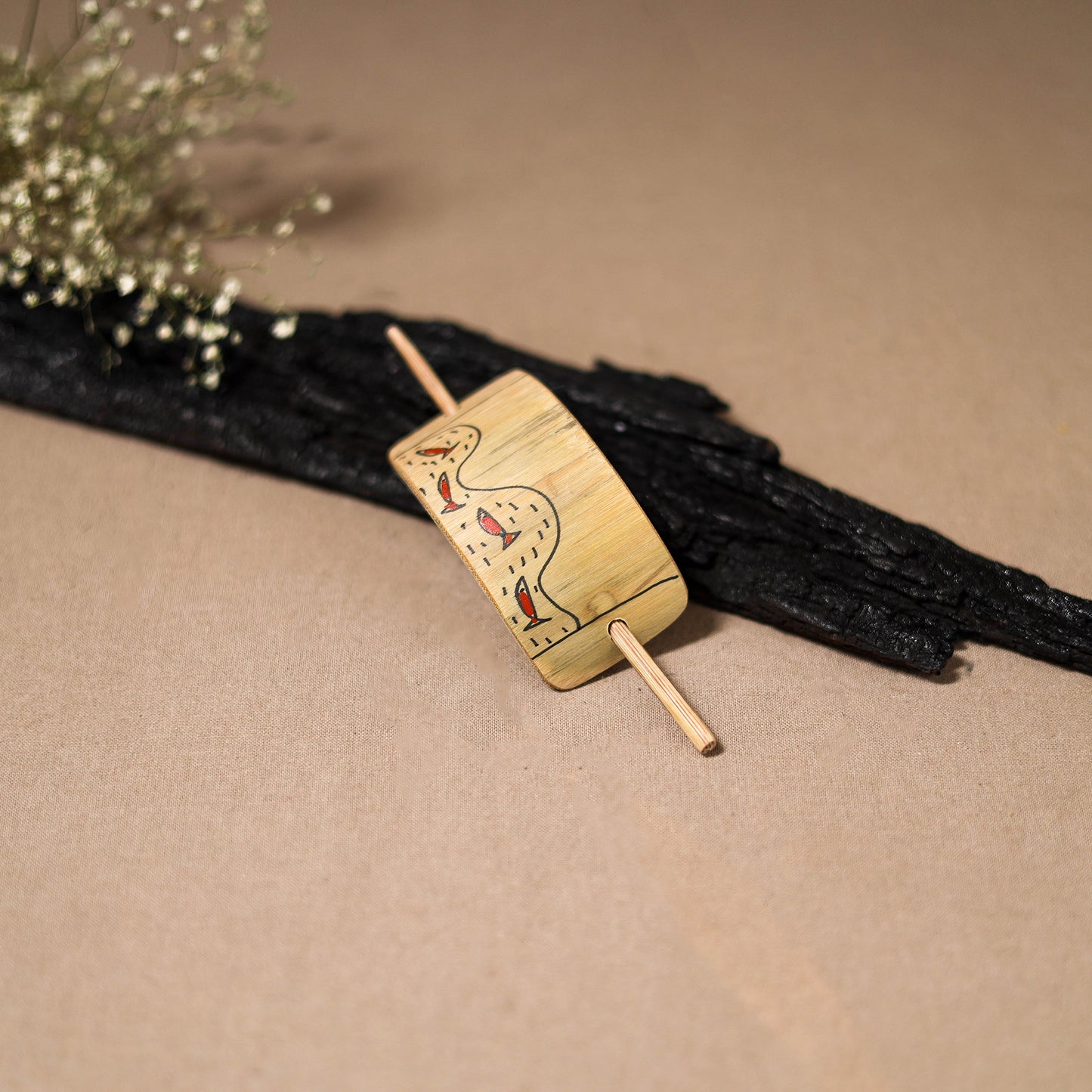 Kerala Mural Handpainted Bamboo Bun Holder Juda Pin 24