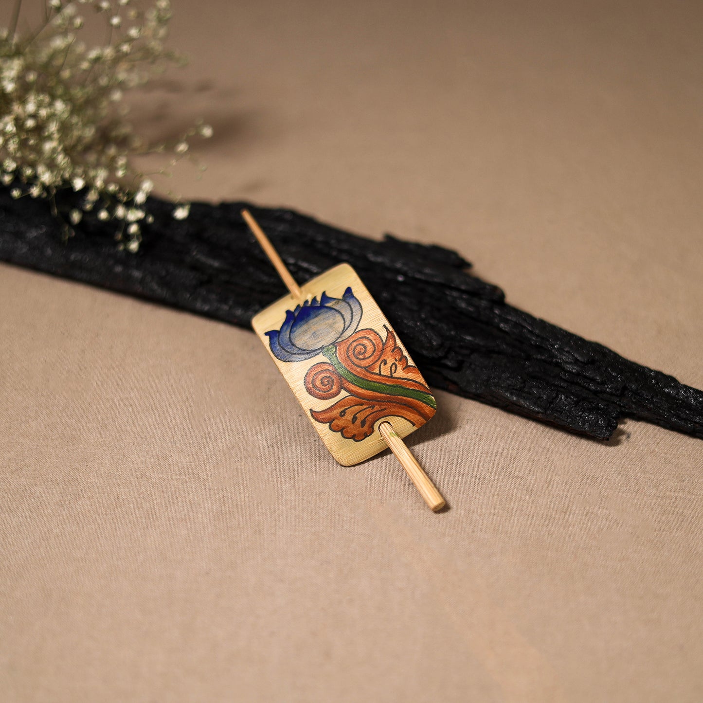 Kerala Mural Handpainted Bamboo Bun Holder Juda Pin 33