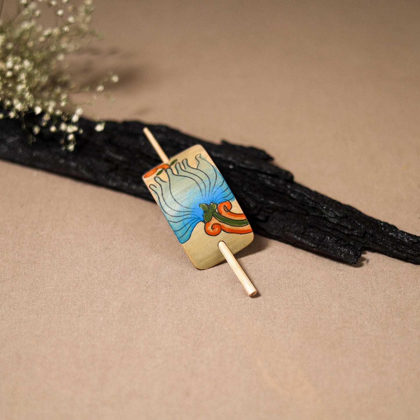 Kerala Mural Handpainted Bamboo Bun Holder Juda Pin  44
