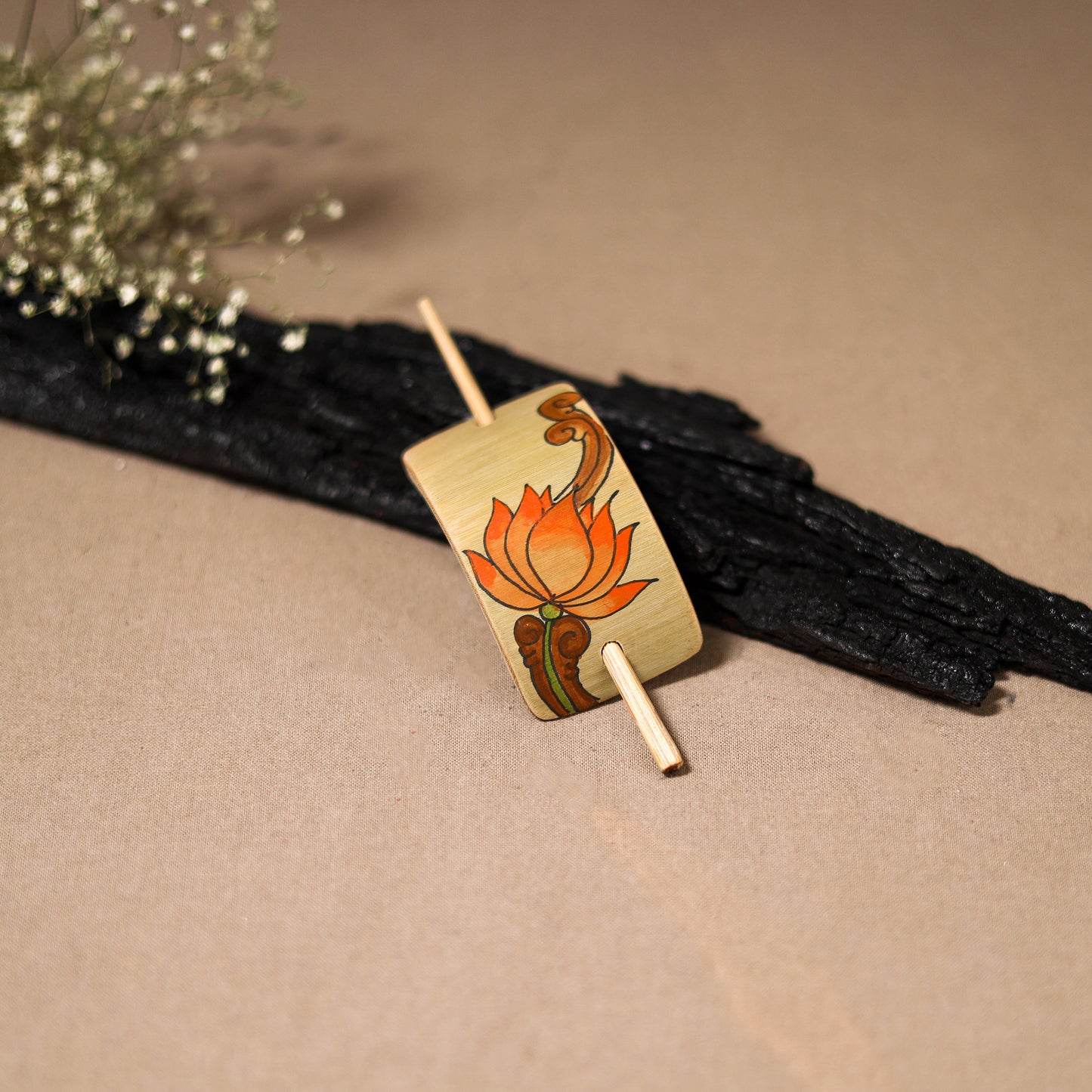 Kerala Mural Handpainted Bamboo Bun Holder Juda Pin  48