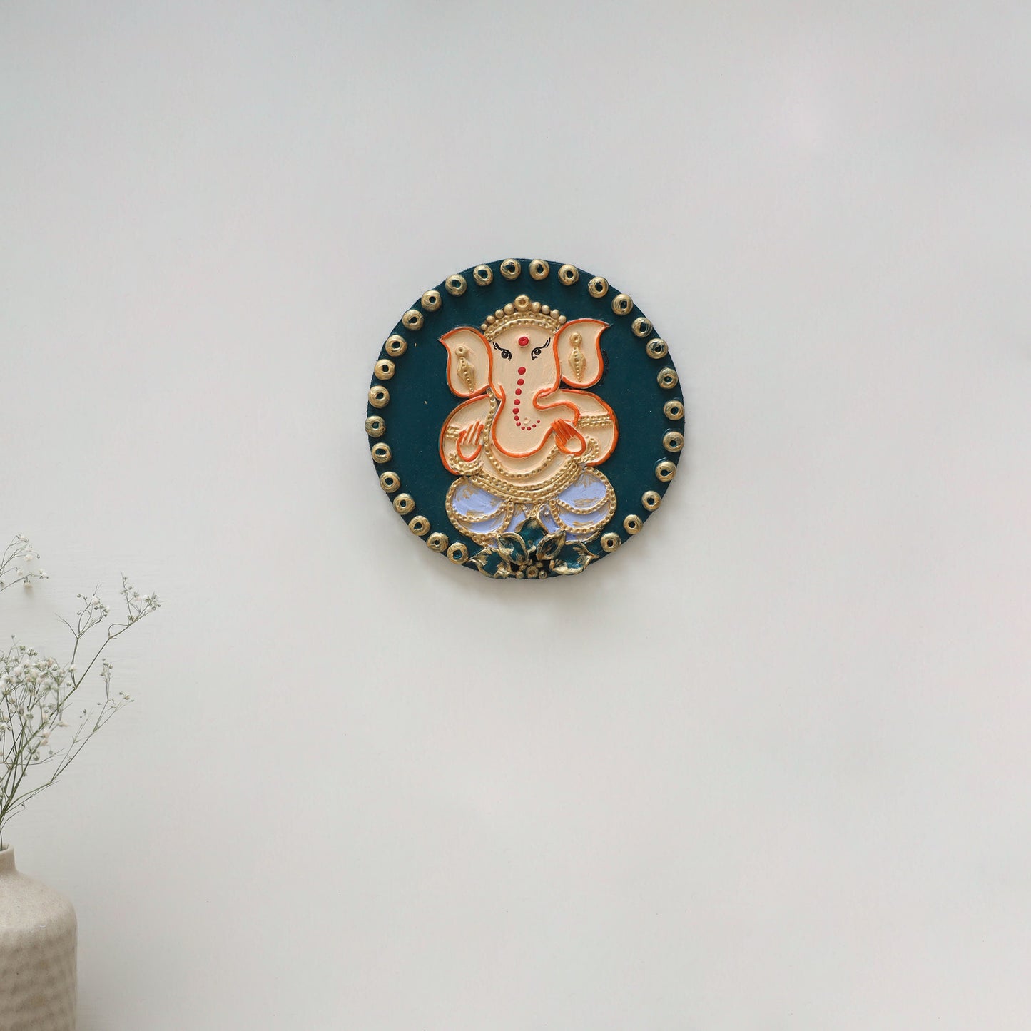 Ganesha - handpainted clay art wall frame 17 - handcrafted