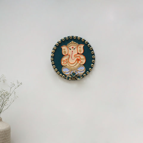 Ganesha - handpainted clay art wall frame 17 - handcrafted
