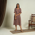 Buy Red Block Print Cotton Flared Bagru Dress