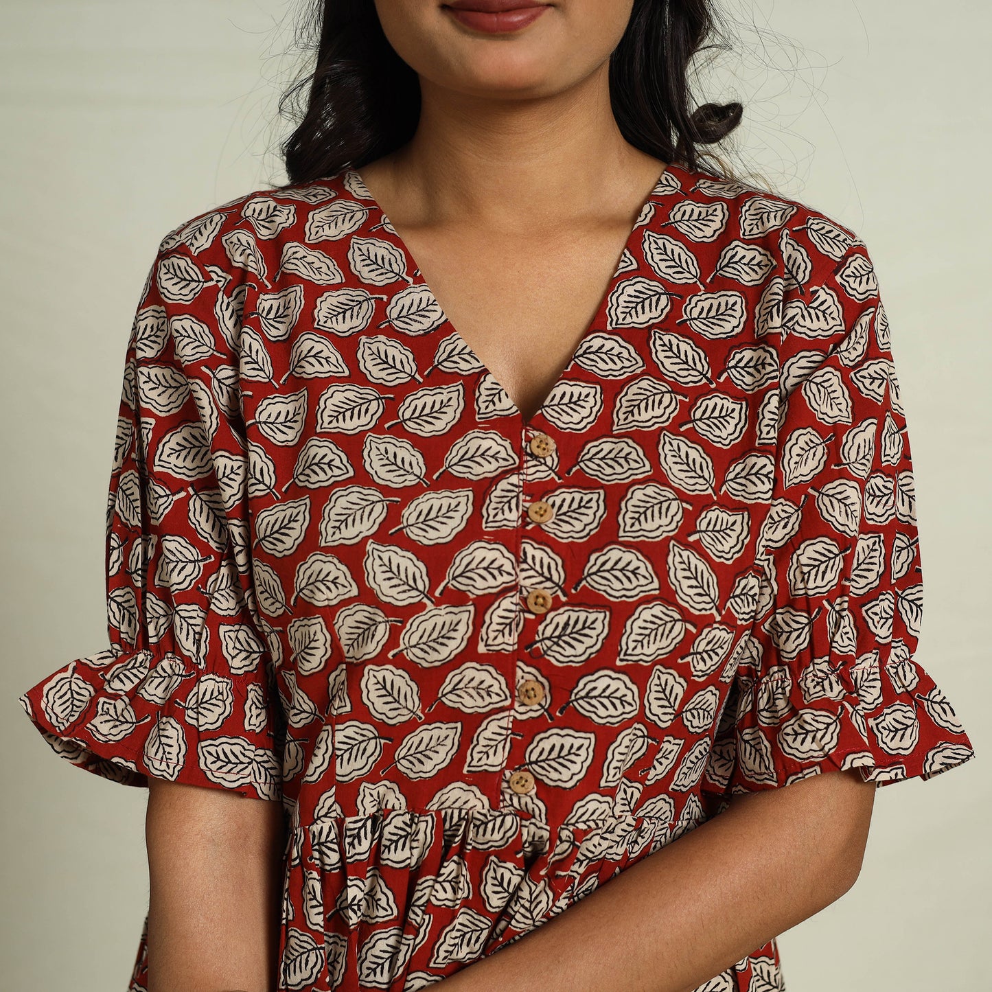 Buy Red Block Print Cotton Flared Bagru Dress