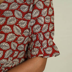 Buy Red Block Print Cotton Flared Bagru Dress