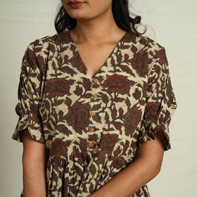  Brown Block Print Cotton Flared Bagru Dress