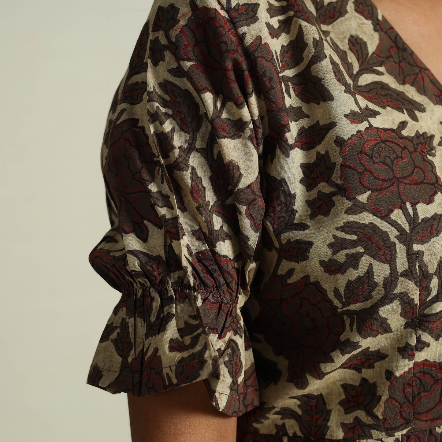  Brown Block Print Cotton Flared Bagru Dress
