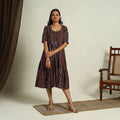 Buy Maroon Block Print Cotton Tiered Bagru Dress 