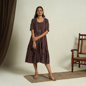 Buy Maroon Block Print Cotton Tiered Bagru Dress 