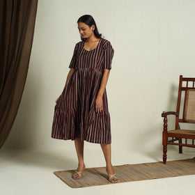 Buy Maroon Block Print Cotton Tiered Bagru Dress 