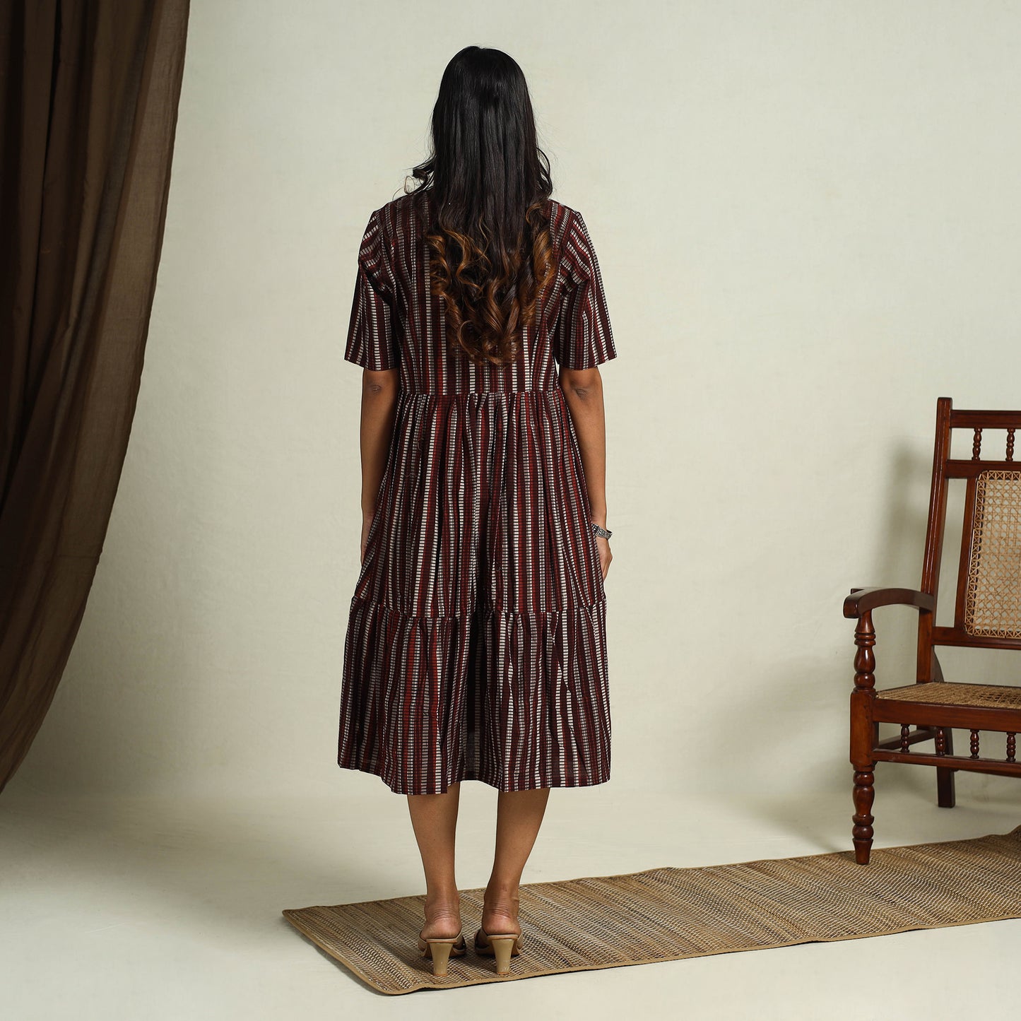 Buy Maroon Block Print Cotton Tiered Bagru Dress 