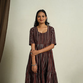 Buy Maroon Block Print Cotton Tiered Bagru Dress 