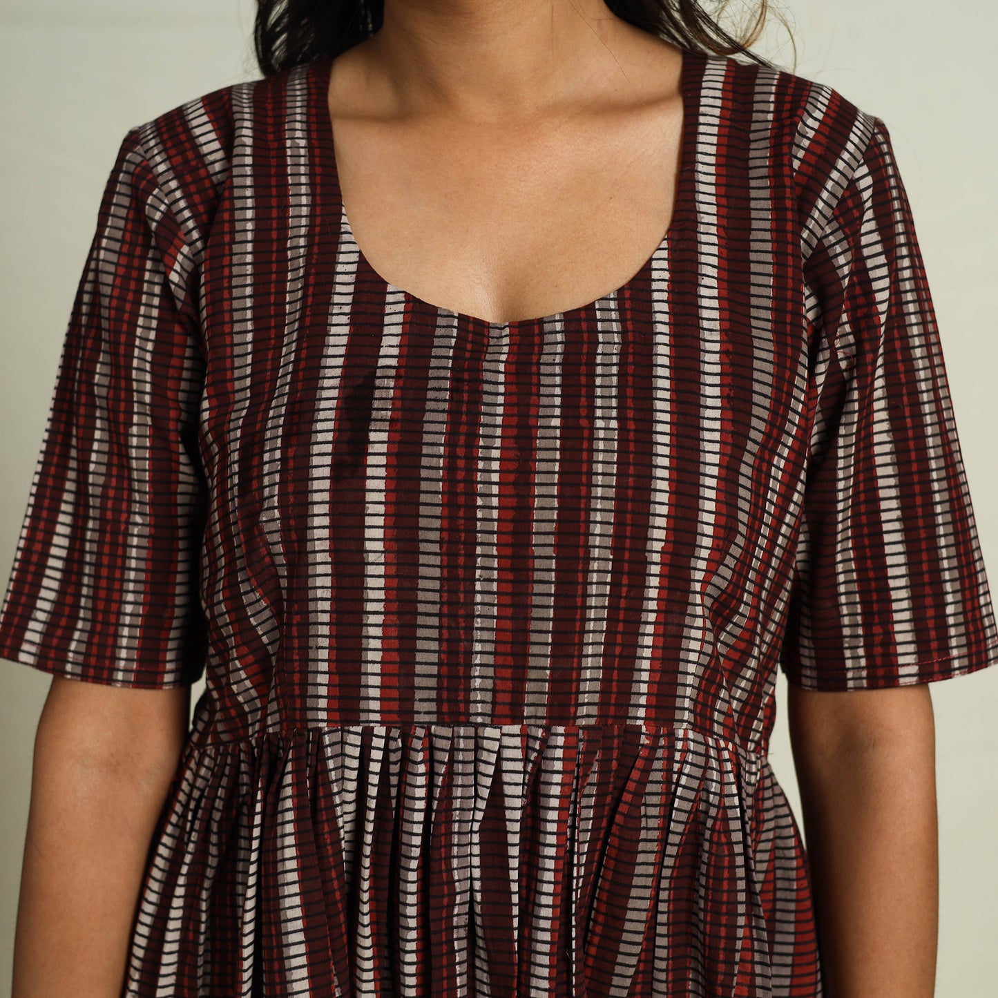Buy Maroon Block Print Cotton Tiered Bagru Dress 