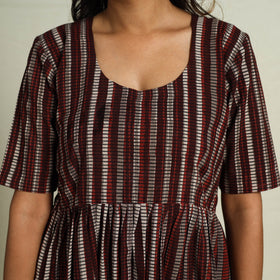 Buy Maroon Block Print Cotton Tiered Bagru Dress 