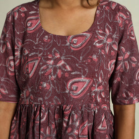  Brown Block Print Cotton Tiered Bagru Dress 