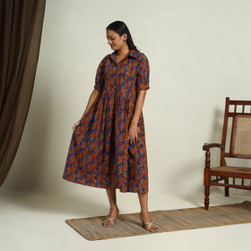  Multicolor Block Print Cotton Button Down Bagru Dress