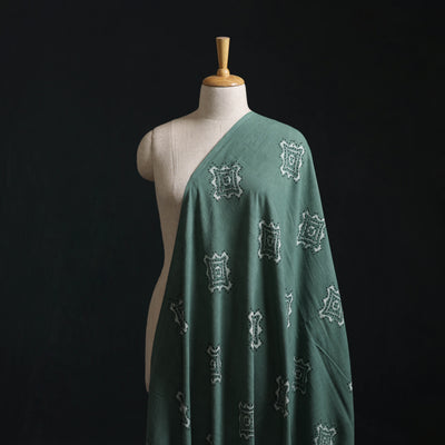 Green - Akola Hand Block Print Slub Cotton Fabric 02