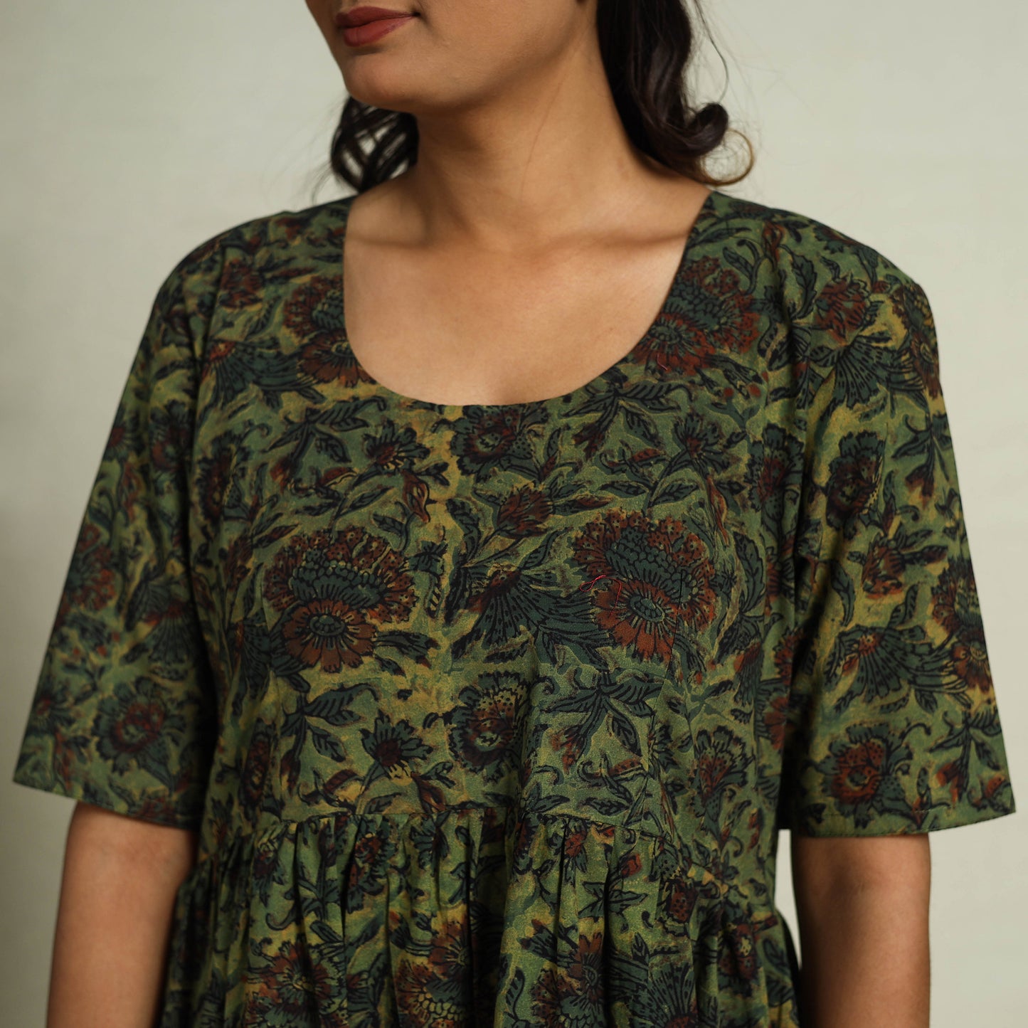 Buy Green Block Print Cotton Tiered Bagru Dress 