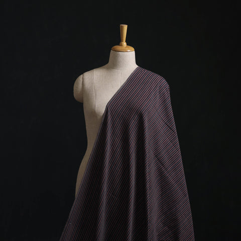 Brown - Jhiri Pure Handloom Stripes Cotton Fabric 17