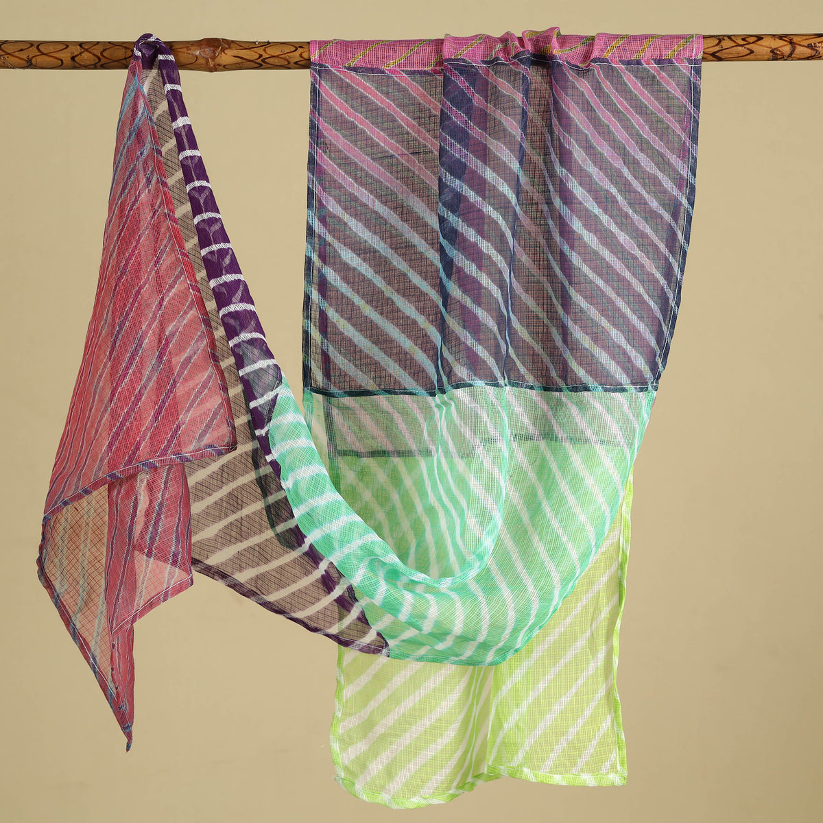 Leheriya Tie-Dye Patchwork Multicolor Kota Doria Cotton Stole 01