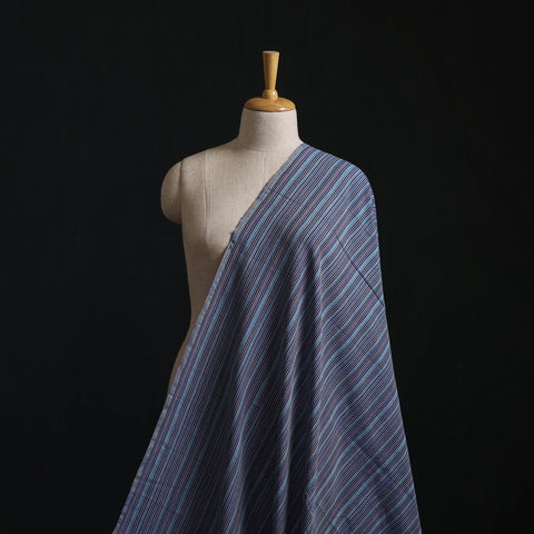 Blue - Jhiri Pure Handloom Stripes Cotton Fabric 15