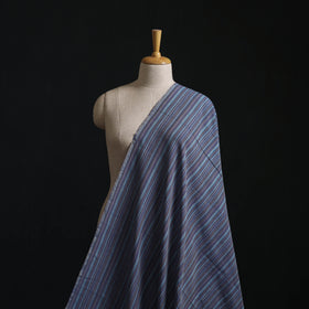 Blue - Jhiri Pure Handloom Stripes Cotton Fabric 15