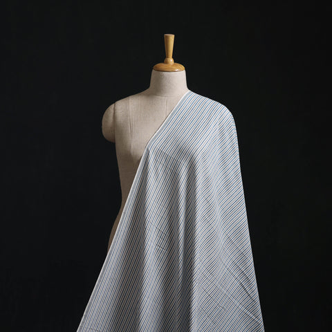 Gray - Jhiri Pure Handloom Stripes Cotton Fabric 14