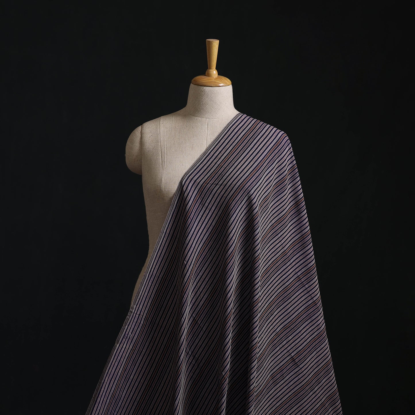 Purple - Jhiri Pure Handloom Stripes Cotton Fabric 13