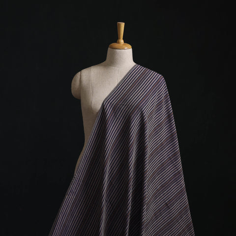Purple - Jhiri Pure Handloom Stripes Cotton Fabric 13