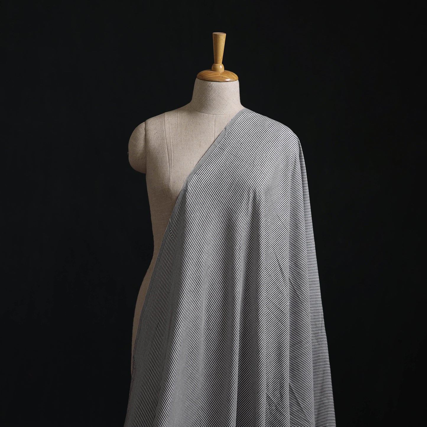 Gray - Jhiri Pure Handloom Stripes Cotton Fabric 08