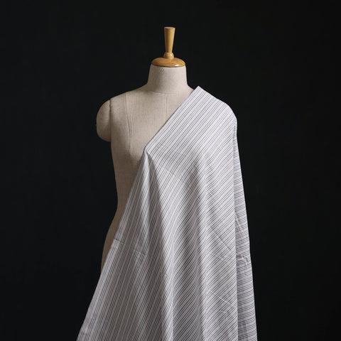 Gray - Jhiri Pure Handloom Stripes Cotton Fabric 07