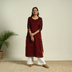  Maroon Mercerised Cotton Straight Dharwad Kurta