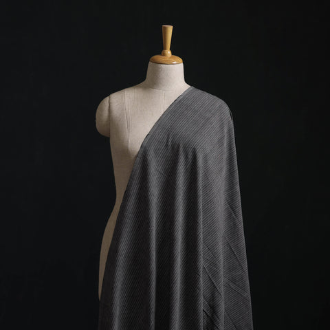 Black - Jhiri Pure Handloom Stripes Cotton Fabric 04