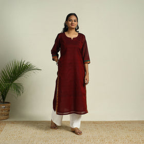  Maroon Mercerised Cotton Straight Dharwad Kurta