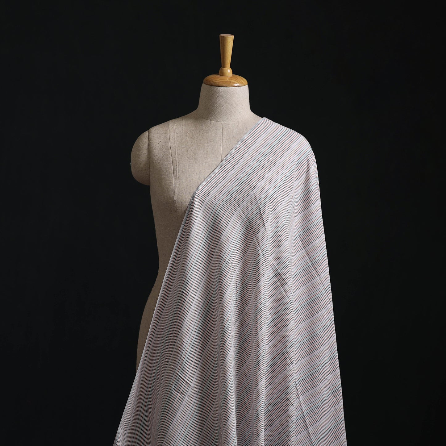 White - Jhiri Pure Handloom Stripes Cotton Fabric 03