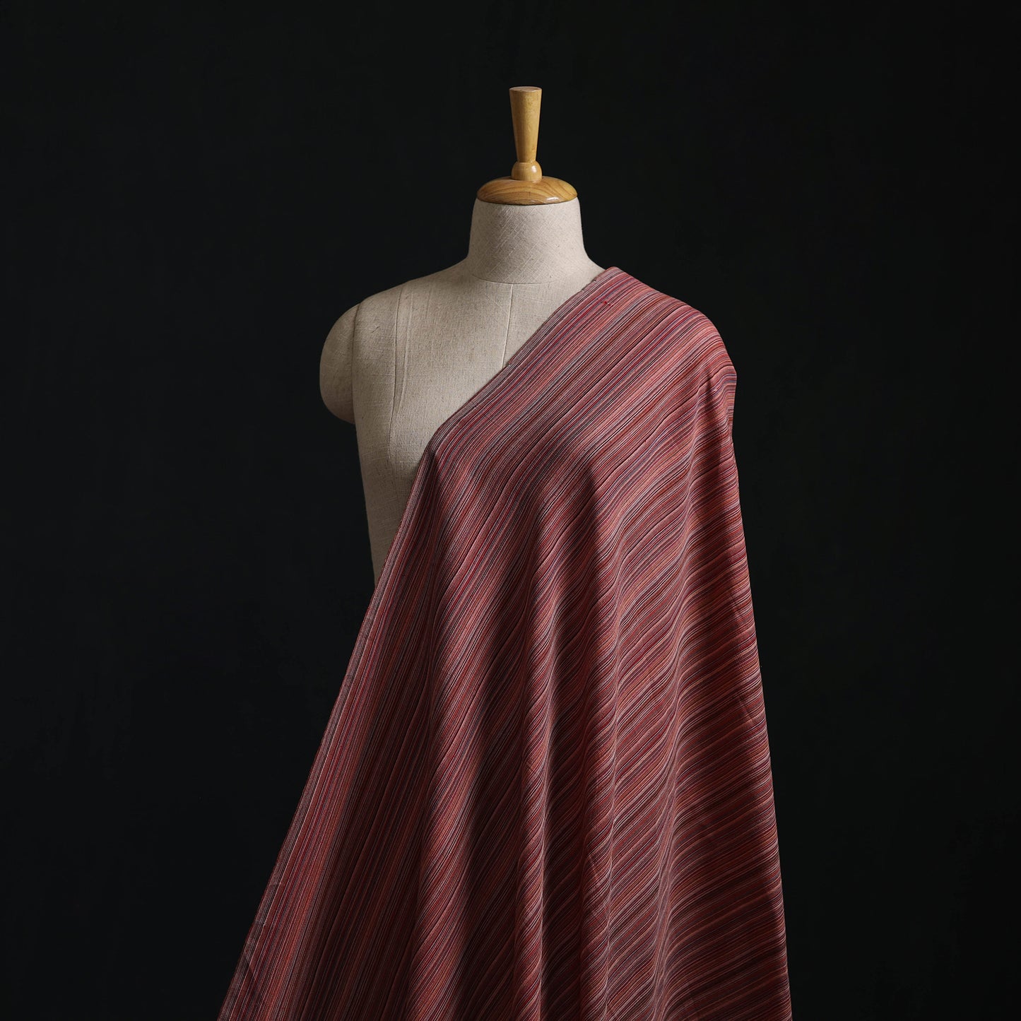 Maroon - Jhiri Pure Handloom Stripes Cotton Fabric 01