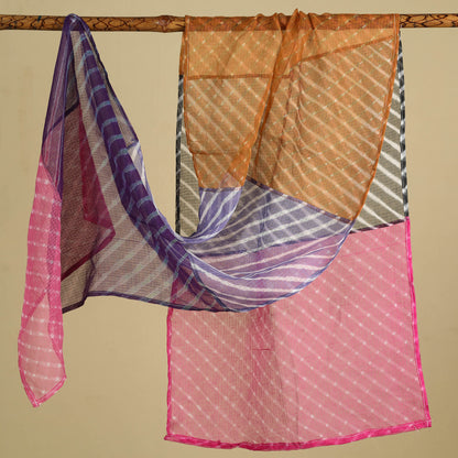 Leheriya Tie-Dye Patchwork Multicolor Kota Doria Cotton Stole 17