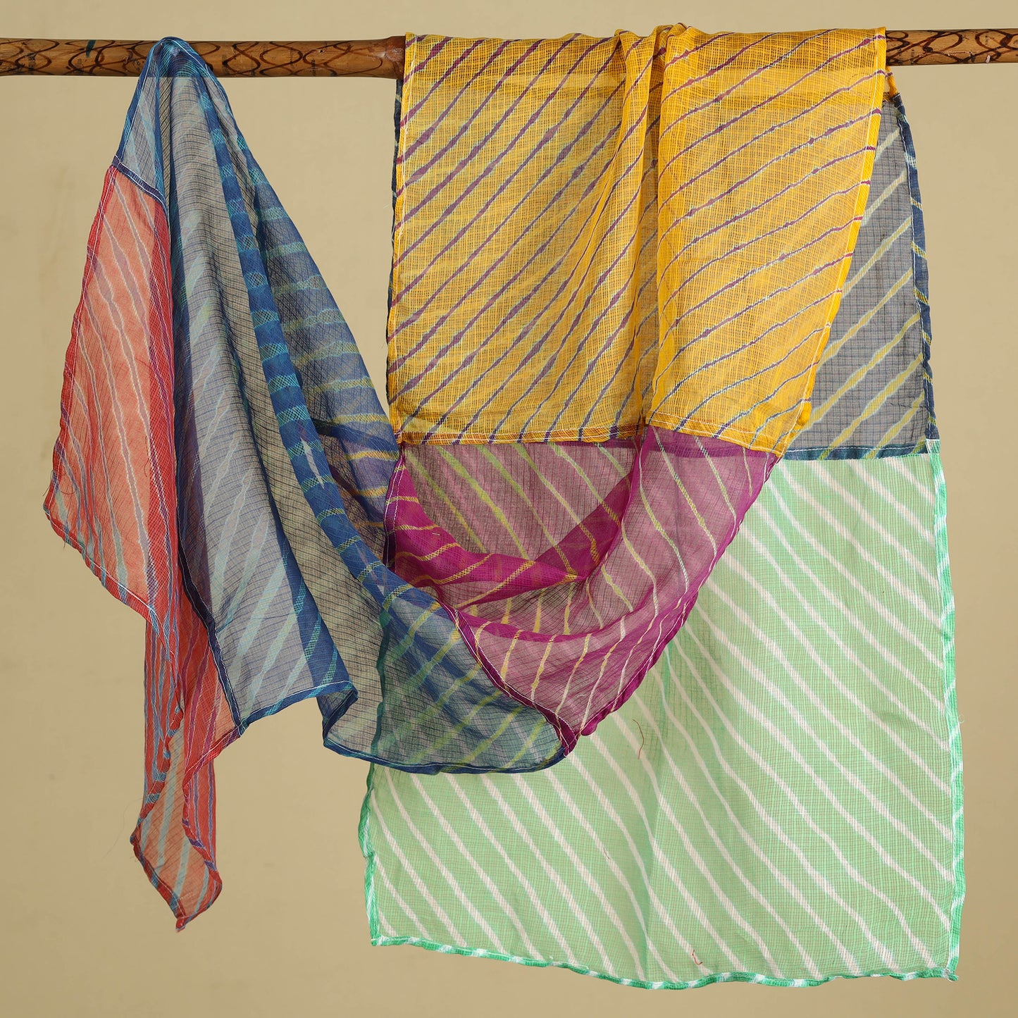 Leheriya Tie-Dye Patchwork Multicolor Kota Doria Cotton Stole 18
