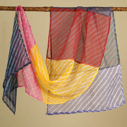Leheriya Tie-Dye Patchwork Multicolor Kota Doria Cotton Stole 19