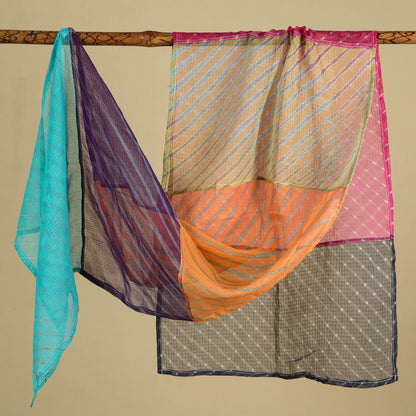 Leheriya Tie-Dye Patchwork Multicolor Kota Doria Cotton Stole 20