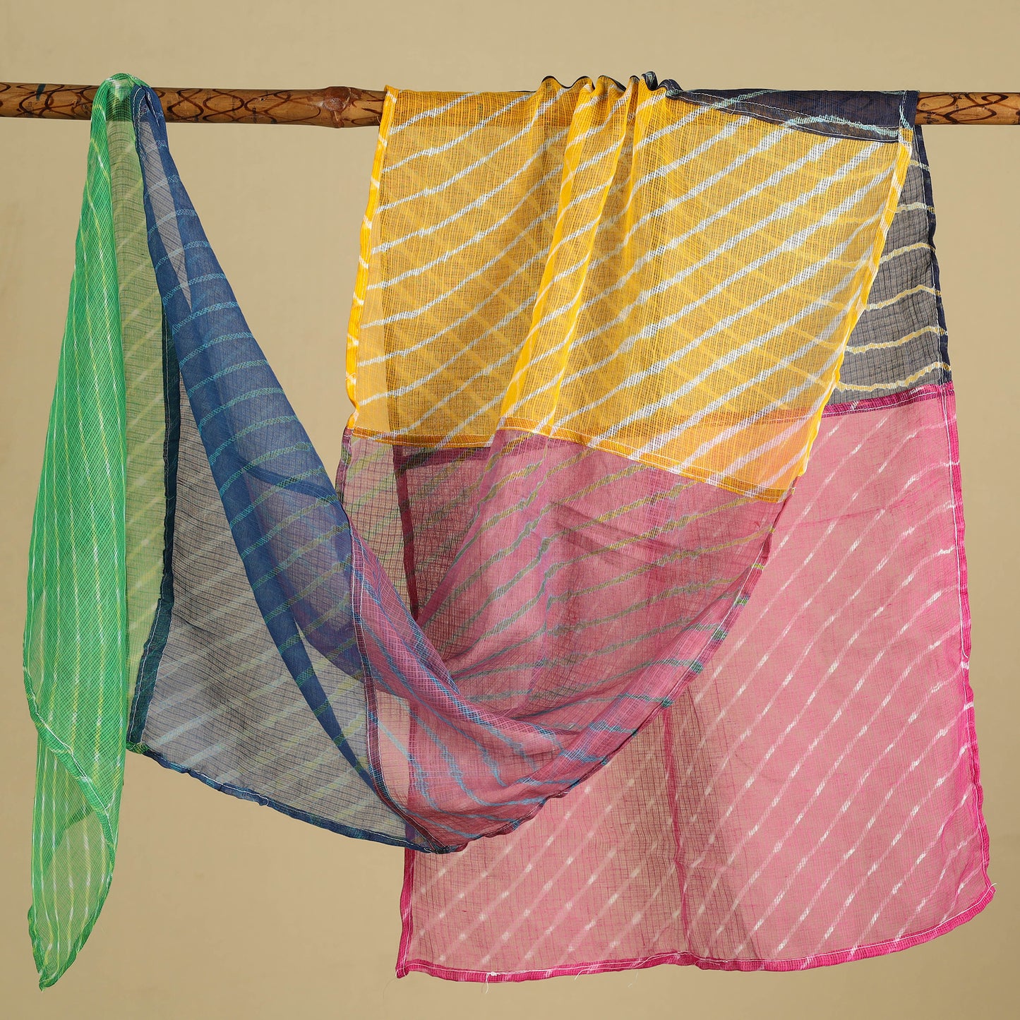 Leheriya Tie-Dye Patchwork Multicolor Kota Doria Cotton Stole 21