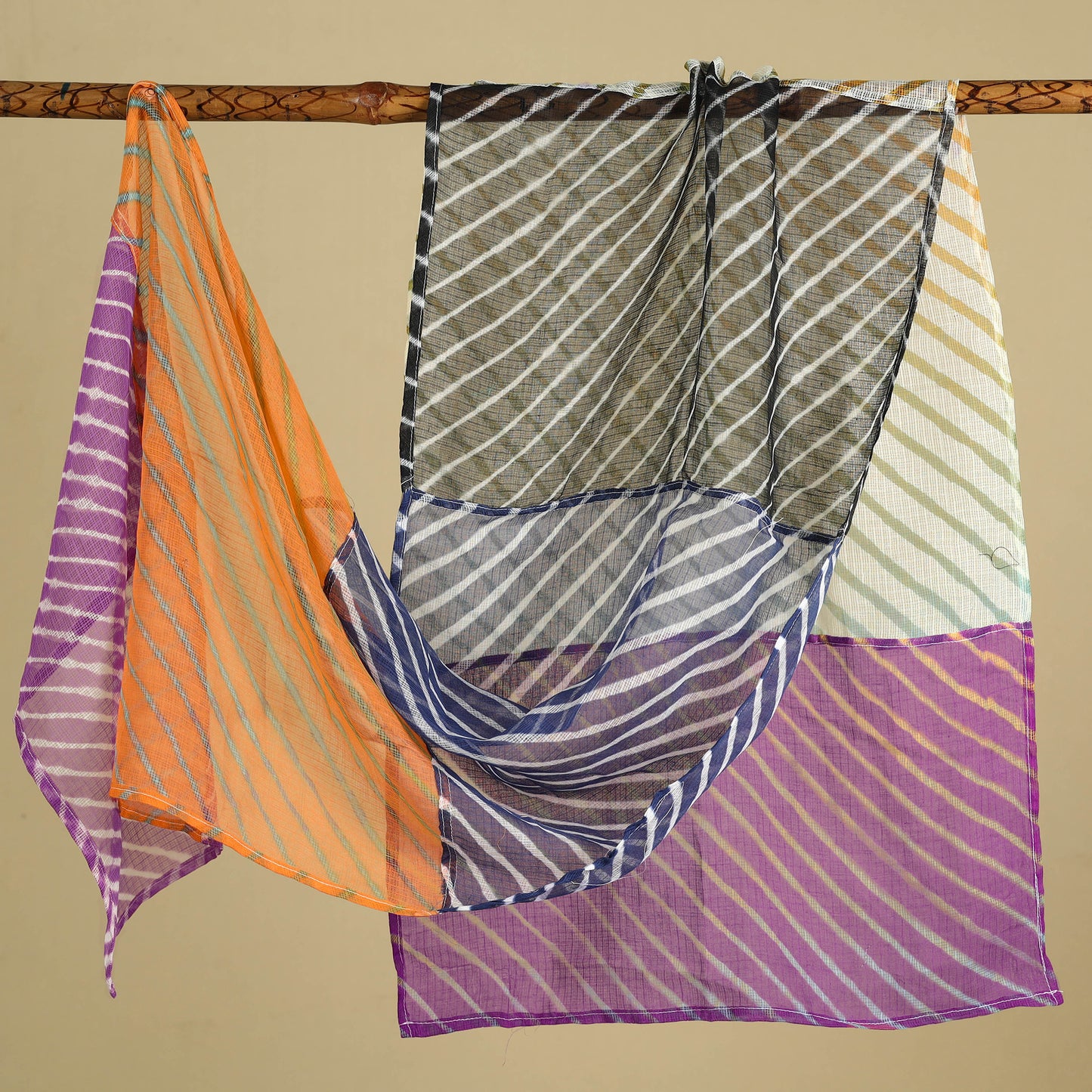 Leheriya Tie-Dye Patchwork Multicolor Kota Doria Cotton Stole 22