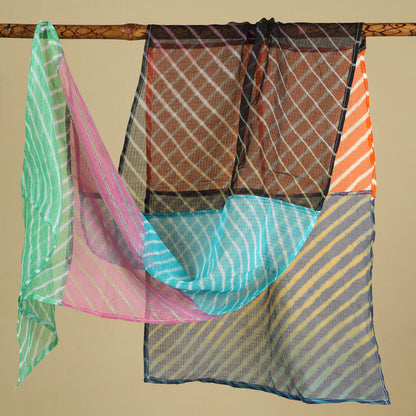 Leheriya Tie-Dye Patchwork Multicolor Kota Doria Cotton Stole 26